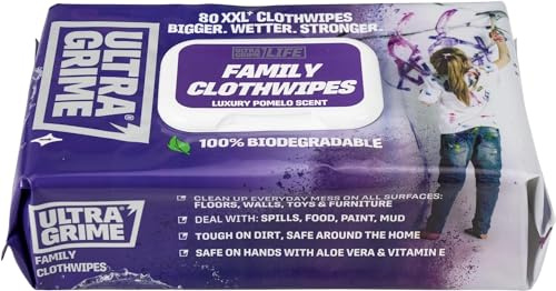 80pk Ultra Grime Family ClothWipes XXL - Biodegradable - Cleaning Wipes - 80 Thick Wipes - Multi Task Cleaning Wipes for Quick and Efficient Cleaning at Your Fingertips