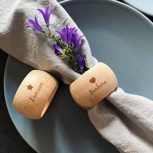 4 Stück Personalisierte Holzserviettenring Mit Namen, Hölzerne Serviettenringhalter, Gravierte Serviettenhalter, Rustikale Hochzeitsgeschenke, Esstischdekoration, Tischdekoration
