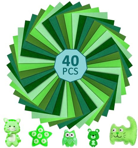 moinkerin Bastelfilz 40 Stücke Filzstoff 20X30cm Filz zum Basteln für DIY Projekt Felt Fabric für Kinder Starterset Filzplatten für Handwerk Nähen Manual Decoration Grün