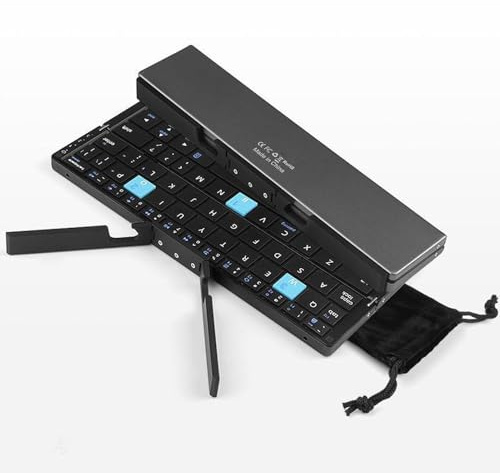 Bewinner Faltbare Tastatur, Tragbare Tastatur mit Universal Ständer, Taschen Größe Tri Bluetooth Tastatur, Schnell Aufladbare Drahtlose Tastatur für Pad, Telefon, Laptop und