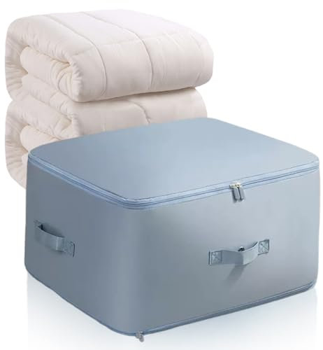 Organisateur à auto-compression ultra peu encombrant, 2025 new sac de compression voyage, sac rangement couette pour couettes, couvertures, literie (Bleu, L)