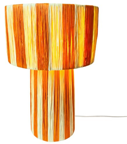 Marrakesch Tischlampe Nachttischlampe 42cm groß aus Raffia bast | Boho Lampe Stehlampe als Wohnzimmer Schlafzimmer oder Kinderzimmer Deko | Natürliche Tischleuchte Morjana Beige Orange E27 Fassung