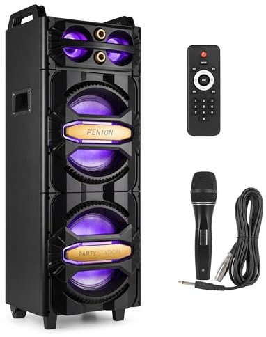 Fenton LIVE2102 800W Bluetooth Party Speaker with Light, Microphone, RGB LED, Bass & Treble Controls, Echo Effect, Home & House Audio System