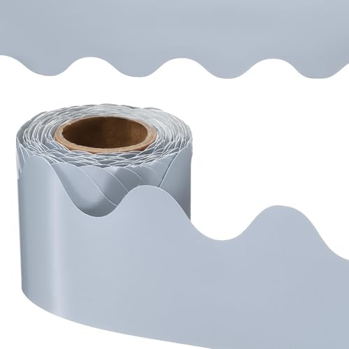 PATIKIL Bulletin Board Border, 41 Feet Poster Chalkboard Cork Decoration Trim Scalloped Borders Wall Decor for Classroom Office Locker, Morandi Light Gray