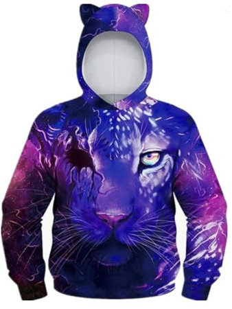 WANAHTON Kapuzenpullover für Jungen mit Katzenohren Langarm Wolf 3D gedruckte Kapuzenpullover Kinder Tierdruck Hoodie mädchen Lässig und locker Sweatshirt Jungen (Farbe 8,11 Jahre)