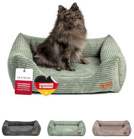 HS-Hundebett® Kuschelbett Deluxe Cord S (60x75 cm) – Orthopädisches Hundebett Grün für mittelgroße Hunde – Memory Foam, waschbar, rutschfest – Made in Germany
