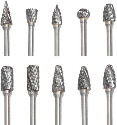 NUTTDOO 10Pcs Carbide Steel Double Rotary Burrs Set,Wood Carving Drill Bit Suitable for Grinder Drill, DIY Woodworking Polishing