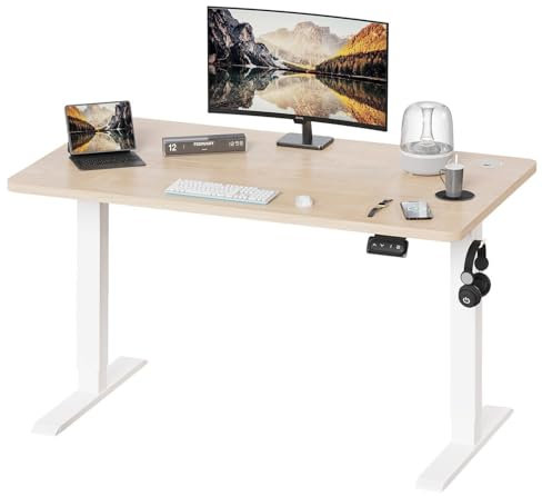 JUMMICO HöHenverstellbarer Schreibtisch Standing Desk Elektrischer Schreibtisch Höhenverstellbar mit Memory-Funktion 120 x 60 cm,Beige