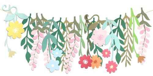 Banner de Flores, Banner de Hojas Florales de Papel Banner de Flores Silvestres de Doble cara Colorido Banner Floral Boho para Decoración de Fiesta de Cumpleaños Boda Baby Shower