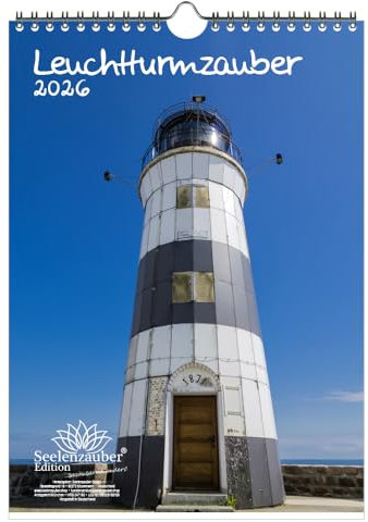 Leuchtturmzauber DIN A4 Kalender Hochformat für 2026 Leuchtturm - Set-Inhalt: 1x Kalender 1x Weihnachtsanhänger 1x Grußanhänger (gesamt 3 Teile)