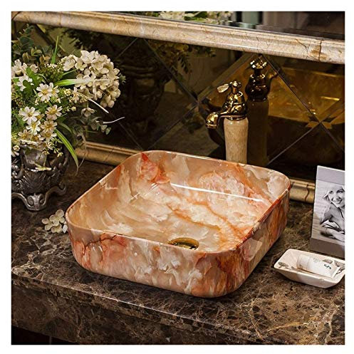 JKJZSALJ Lavabo De Salle De Bain Carré avec Robinet, Meuble-Lavabo Moderne en Marbre avec Robinet, Lavabo De Salle De Bain en Porcelaine