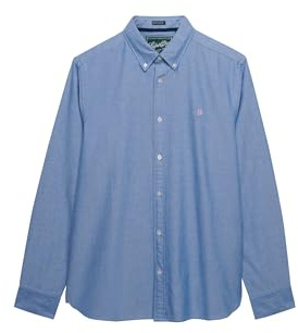 Superdry Herren Klassisches Oxford-Hemd mit Langen Ärmeln Azurblau Chambray Oxford XL