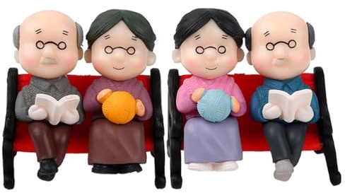 Garneck Geschenke für Oma und Opa : Liebevolles Älteres Ehepaar auf Bank Figuren - Deko für Hochzeitstag, Jahrestag & Tortenfigur - Miniatur Großeltern 2 Paar