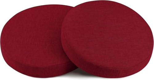 Rund Sitzkissen 35/50/40/30/45 cm Stuhlkissen 2 Pieces Leinen Sitzpolster Abnehmbares Memory Schaum Runde Sitzauflage für Stuhl Bank Hocker Küche Esszimmer Garten Büro(Burgundy,Diameter: 40CM/16in)