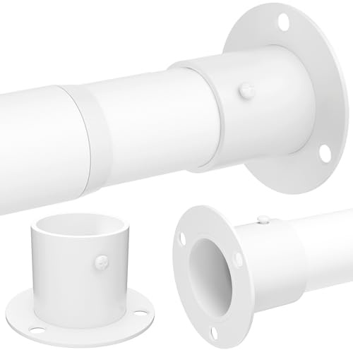 Barra de armario resistente con enchufes finales, rieles ajustables para colgar ropa, armario y baño, 65-90 cm de diámetro, 32 mm, color blanco