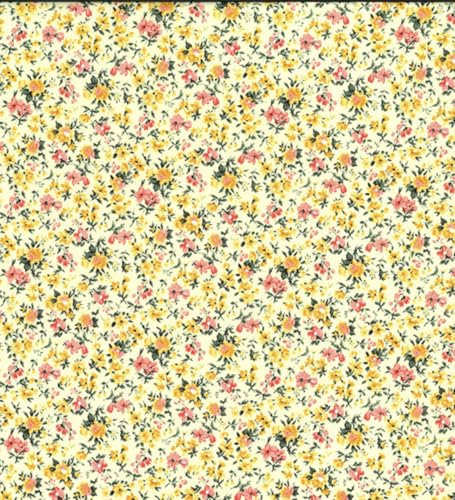 Pyrhan Little Wild Flowers 100% Cotton Rose and Hubble Prints –45 Inch Wide Dress Fabric Material by The Metre - Used in Sewing Kit and Accessories-Quilting Fabric (White-Yellow)
