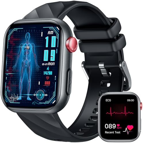 EKG 𝐇𝐑𝐕 Smartwatch Herren 𝐁𝐥𝐮𝐭𝐳𝐮𝐜𝐤𝐞𝐫 Herzfrequenz Blutdruck: 1,97 AMOLED Touch Schwarz Gesundheitsuhr mit Schlafmonitor Schrittzähler Telefonfunktion Sportuhr Fitnessuhr iOS Android