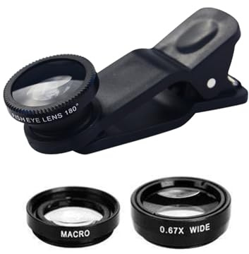 Kit obiettivo fotocamera – obiettivo telefono 180° Fisheye 10x macro, grandangolo 0,67x | set clip on portatile e versatile di alta qualità per smartphone