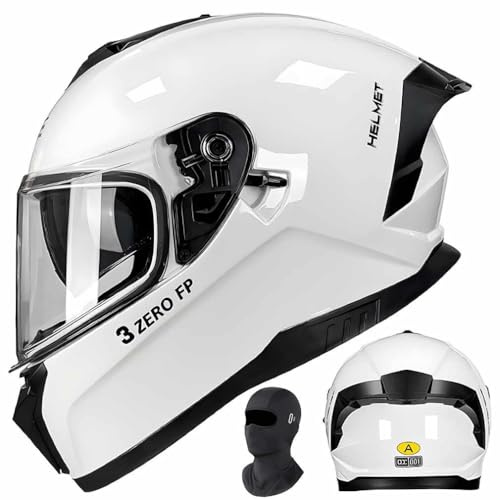 Integralhelm Fullface Helm Mit Maske ECE Zertifiziert Vollvisierhelm Abnehmbare Innenkleidung HD Doppelspiegel Brille Mitnehmen für Erwachsene MäNner Und Frauen M-2XL 57-64CM