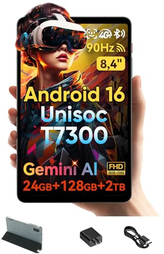 BNCF 8.4 Android 16 Tablet con Gemini AI, Unisoc T7300 Octa-Core 24(8+16) GB RAM 128GB ROM 2TB TF, FHD 90Hz Portatile BPad T1, Fotocamera 13MP 4G LTE & Wi-Fi 5 & BT5.4 & GPS 5500mAh avec Coque