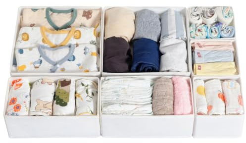 7er Schubladen-Organizer für MALM-Kommoden, Wickeltisch & Schrank, Weiß | Faltbare Aufbewahrungsboxen für Kleidung, Wäsche & Socken: 3 Größen, modular frei kombinierbar, Vliesstoff mit PP-Platten
