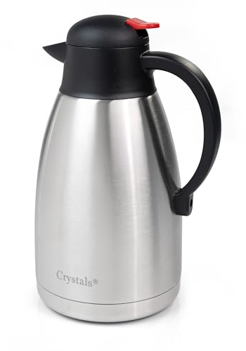Crystals Stainless Steel Vacuum Flask Airpot Dispenser, 2L, Thermal Jug for Tea, Coffee, Water, Hot and Cold Beverages,Insulated Dispenser, Silver