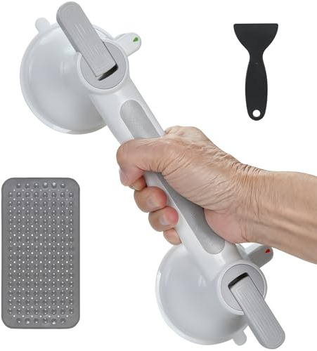 Haltegriff mit Saugnapf, MAX 200KG Haltegriff Dusche & Badewanne ohne Bohren, Haltegriffe für Senioren, Sauggriff mit Rutschfester Teppich für Senioren Mobilitätseinschränkungen Badezimmer WC Treppen