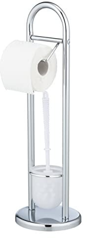 WENKO Stand WC-Garnitur Mod. Siena, Ständer für Toilettenpapier & Toilettenbürste, WC-Papierhalter, stehender Rollenhalter inkl. Bürste, Stahl, Ø 19 x 63 cm, chrom