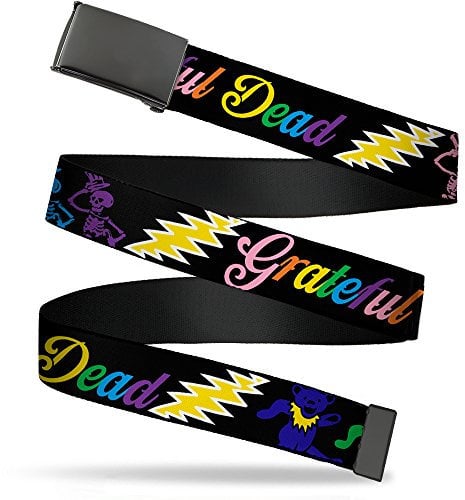 Buckle Down Herren Web Belt 1.25 Gürtel, Grateful Dead Script W/Bears & Skeletons Schwarz/Mehrfarbig, Einheitsgröße