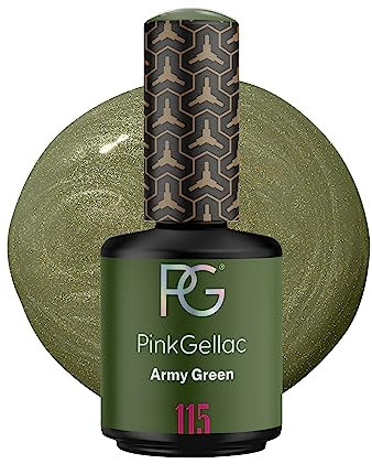 Pink Gellac UV Gel Nagellack - 115 Army Green 15 ml - Lang Anhaltend Shellac Nagellack Grün - Gel UV für 14 Tage Nägel in Salonqualität - Made in Holland