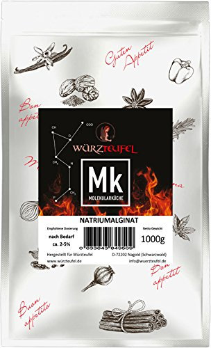 Algenato de alginato de sodio puro, ácido algínico, E401, cocina molecular, bolsa de 1000 g (1 kg).