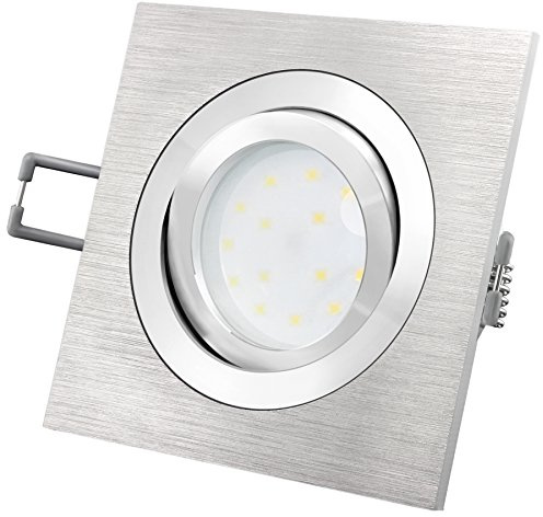 SSC-LUXon QF-2 LED Einbaustrahler eckig Alu dimmbar 4W neutralweiß flach | Dimmbarer Deckenspot eckig gebürstet ohne Dimmer - Helligkeit in 4 Stufen am Schalter, neutralweiß, 92x92mm, nur 30mm