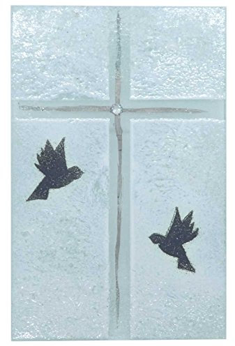 Glaskreuz Friedenstaube Fusing Glas weiß schwarz Kreuz Platin 20 x 11 cm Wandkreuz Unikat Handarbeit Glaskunst