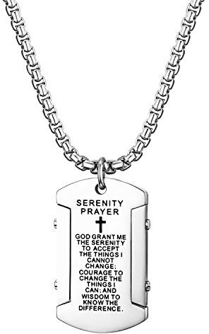 Cupimatch Dog Tag Herren Hundemarke mit Bibel Gravur Kette Halskette Anhänger für Männer Man Erkennungsmarke Edelstahl Jungen 60cm, Silber