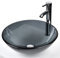 Puluomis Bathroom Vessel Sink, Round Glass Vessel Sink Basin with Faucet Pop-Up Drain, Grey