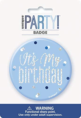 Geburtstags-Anstecker - 7,5 cm - Glitzer Blau & Silber Geburtstag