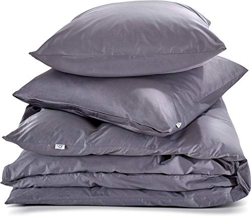 herzbach home Mako-Satin Bettwäsche | 100% Baumwolle | atmungsaktiv & kuschelig weich | Uni einfarbig | Set 2 teilig - 135 x 200 cm + 80 x 80 cm (Anthrazit)