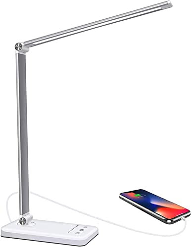 LENDOO Lampe de Bureau LED, 5 Modes de Couleur et 10 Niveaux de Luminosité, Protection des Yeux, Aluminium Blanc