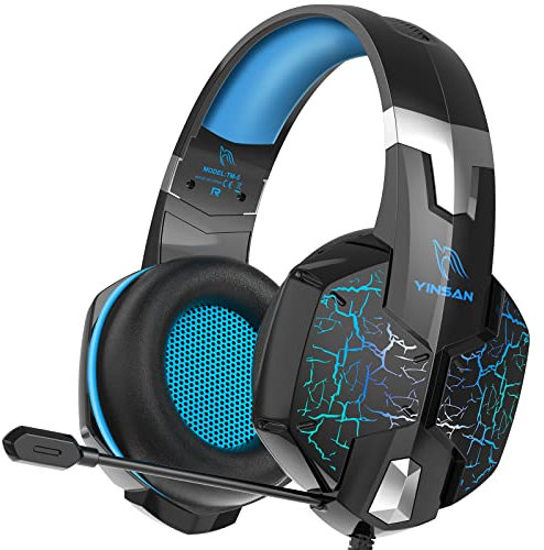 YINSAN Cascos Gaming con Micrófono, Auriculares Gaming para PS5 PS4 PC Xbox Switch, Cascos PS5 con Luz RGB, Sonido Envolvente Claro, Cascos Gamer, Orejeras Ligero Cómodo Ajustable