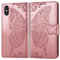 ZTOFERA Flip Case for iPhone X/XS, Butterfly Embossment Pattern Wallet Case with[Magnetic Closure][Card Slots][Kickstand][Wrist Strap], Slim Cover for iPhone X/XS - Rose Gold