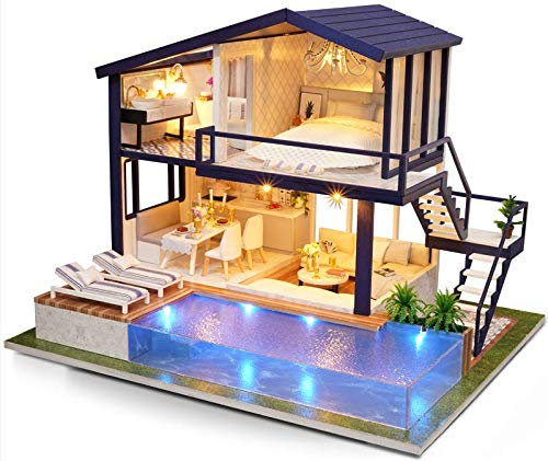 La Vida en Led DIY Maison avec Piscine Miniature Puzzle 3D avec Lumière et Musique (Maison DIY Piscine)