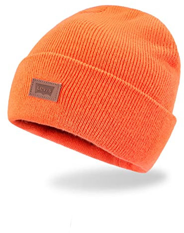 Levi's Unisex-Erwachsene All Season Comfy Leather Logo Patch Cuffed Hero Beanie-Mütze, Neon Orange Solid, Einheitsgre