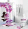Badgarnitur,Duschvorhang,Toilettenset,Spring Zen Stone Duschvorhang Orchidee Blumenstoff Badvorhang Baddekoration Rutschfester Teppich Toilettendeckel Teppich