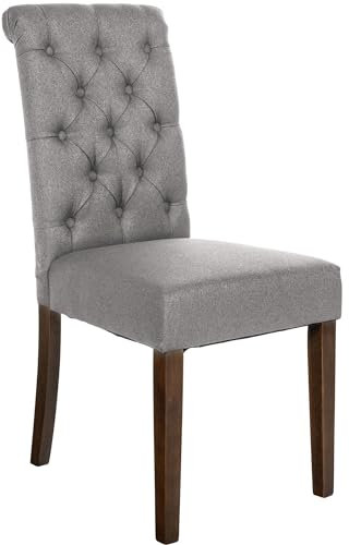 CLP Esszimmerstuhl Lisburn I Samt I Stoff I Polsterstuhl Gesteppt Chesterfield Design, Farbe:grau, Material:Stoff