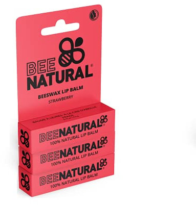 Bee Natural 100% natürlicher feuchtigkeitsspendender Lippenbalsam, Erdbeere, 3 Stück