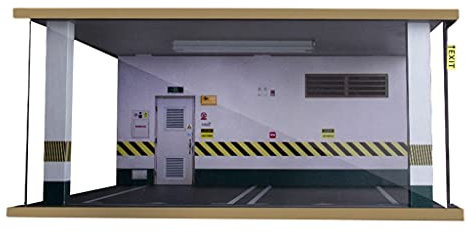 Amagogo Acryl 1/18 Szenerie Diorama Simulation Parkplatz Mini Auto Doppelgarage mit LED Lichttisch Dekor Sammlung, Weiße Wand