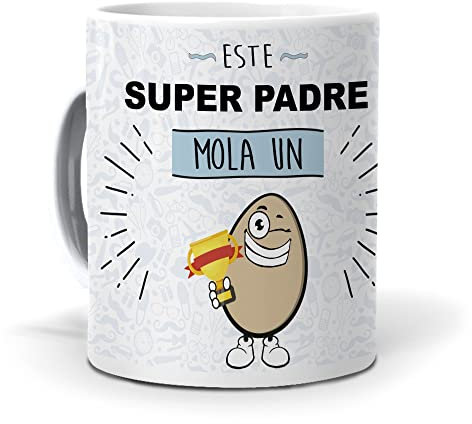 mundohuevo Taza Regalo Original Dia del Padre. Este Super Padre Mola un Huevo. Cerámica AAA - 350 ml.