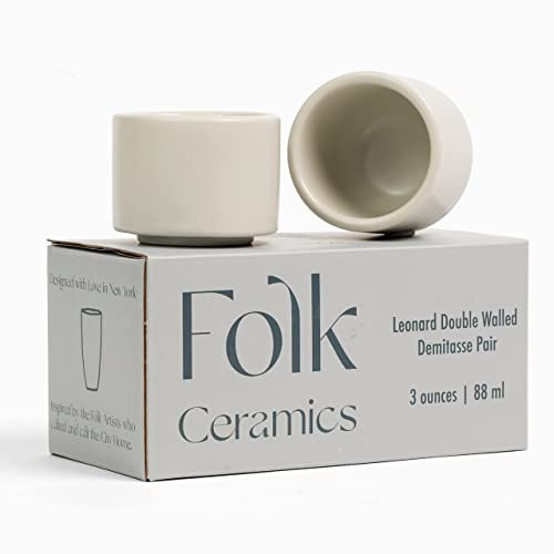 Folk Ceramics Leonard Ceramic Espresso Cups | Set of 2, 3oz, Fog Grey | Modern Stackable Demitasse Mugs for Espresso | Thick Walled, Handleless, Durable, Dishwasher & Microwave Safe