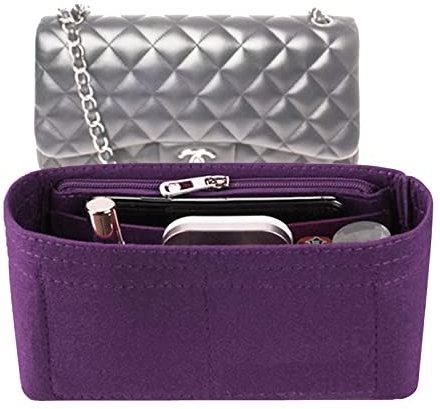 Lckaey Taschen-Organizer-Einsatz für klassische Klappe, Mini-Taschen-Former, Geldbörsen-Einsatz, Premiumhandtaschen-Filz-Organizer, 2009 Violett-Mini