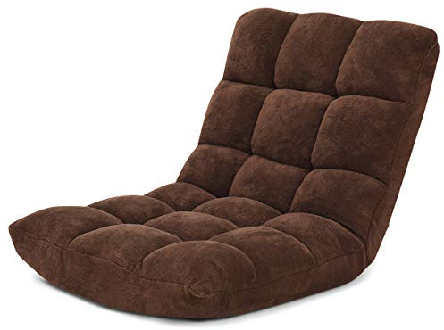 LIFEZEAL Bodenstuhl gepolstert, Bodensessel Bodensofa mit Verstellbarer Rückenlehne, Meditationsstuhl aus Korallenvlies, Floor Chair für Meditation & Lesen (Braun)